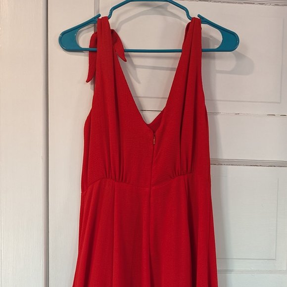 Betsy Johnson Red Midi Dress w Shoulder Ties, stain on front - Picture 5 of 7